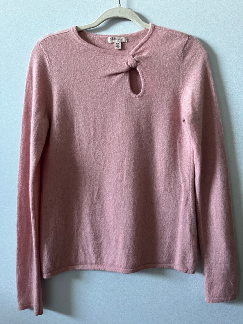 Philosophy 100% cashmere pink keyhole cutout sweater long sleeve top size M